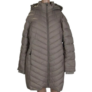 NEW SPYDER Womens Quilted Puffy Mid Length Jacket Size L Cinder Beige